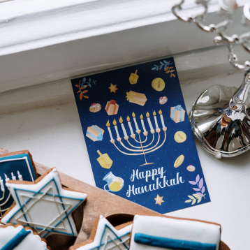 Hanukkah candles and cards