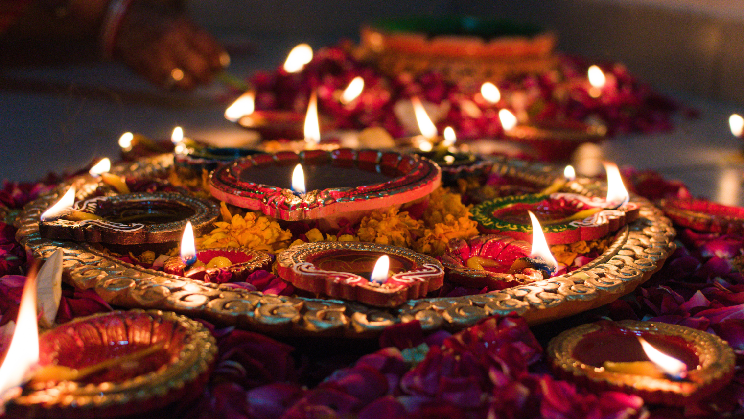 Lit candles for Diwali