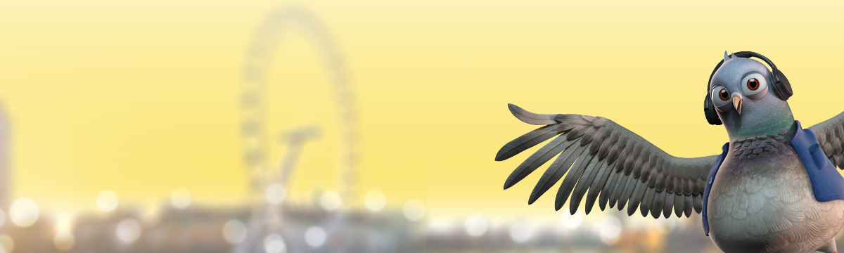 Spring banner: Sandy the bird with the London Eye in the background