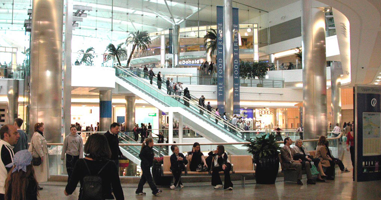 Inside of West Quay shopping centre in Southampton