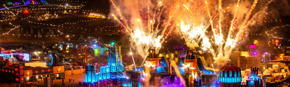 Boomtown festival at night