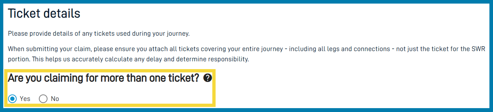 Delay Repay - more than one ticket selection - South Western Railway