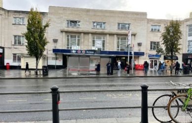 The facade at Richmond station before the cleaning of the stonework - South Western Railway