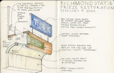 The architect’s sketches of the new wayfinding details to the perimeter frieze at Richmond station - South Western Railway