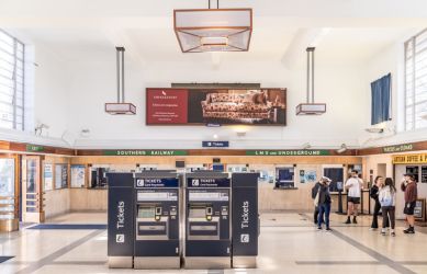 The modern interpretation of the original lighting chandeliers in place at Richmond station - South Western Railway