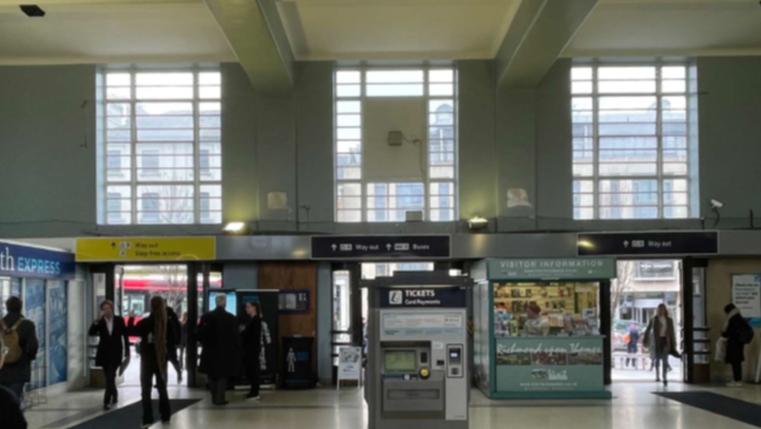 Richmond station booking hall before restoration - South Western Railway