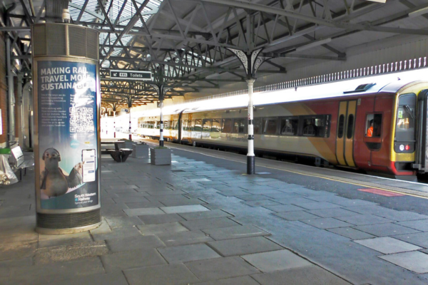 Air purifying column on platform at Salisbury station