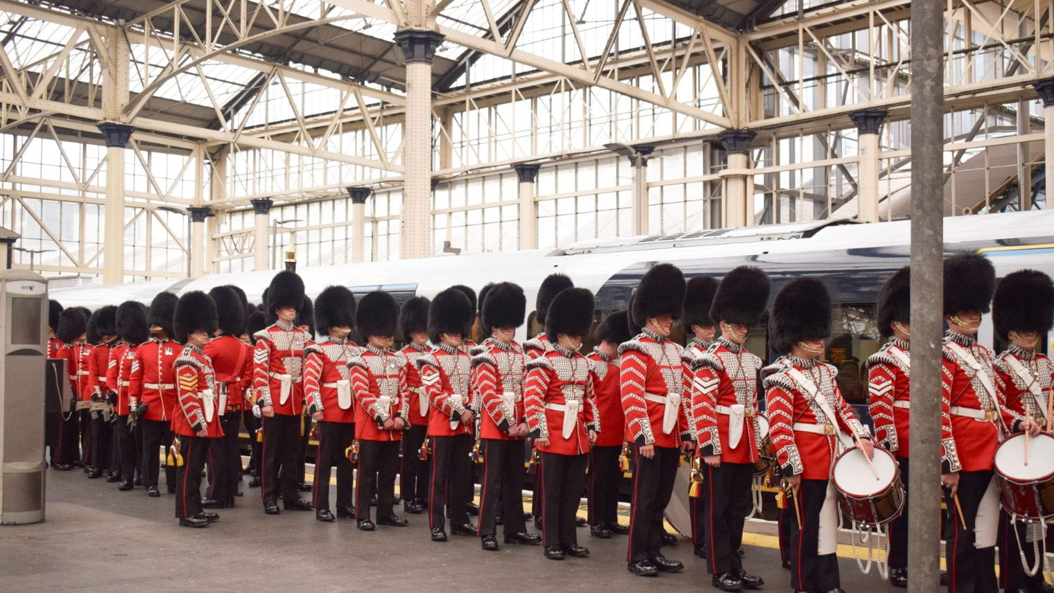 Marching band on the platform at Waterloo