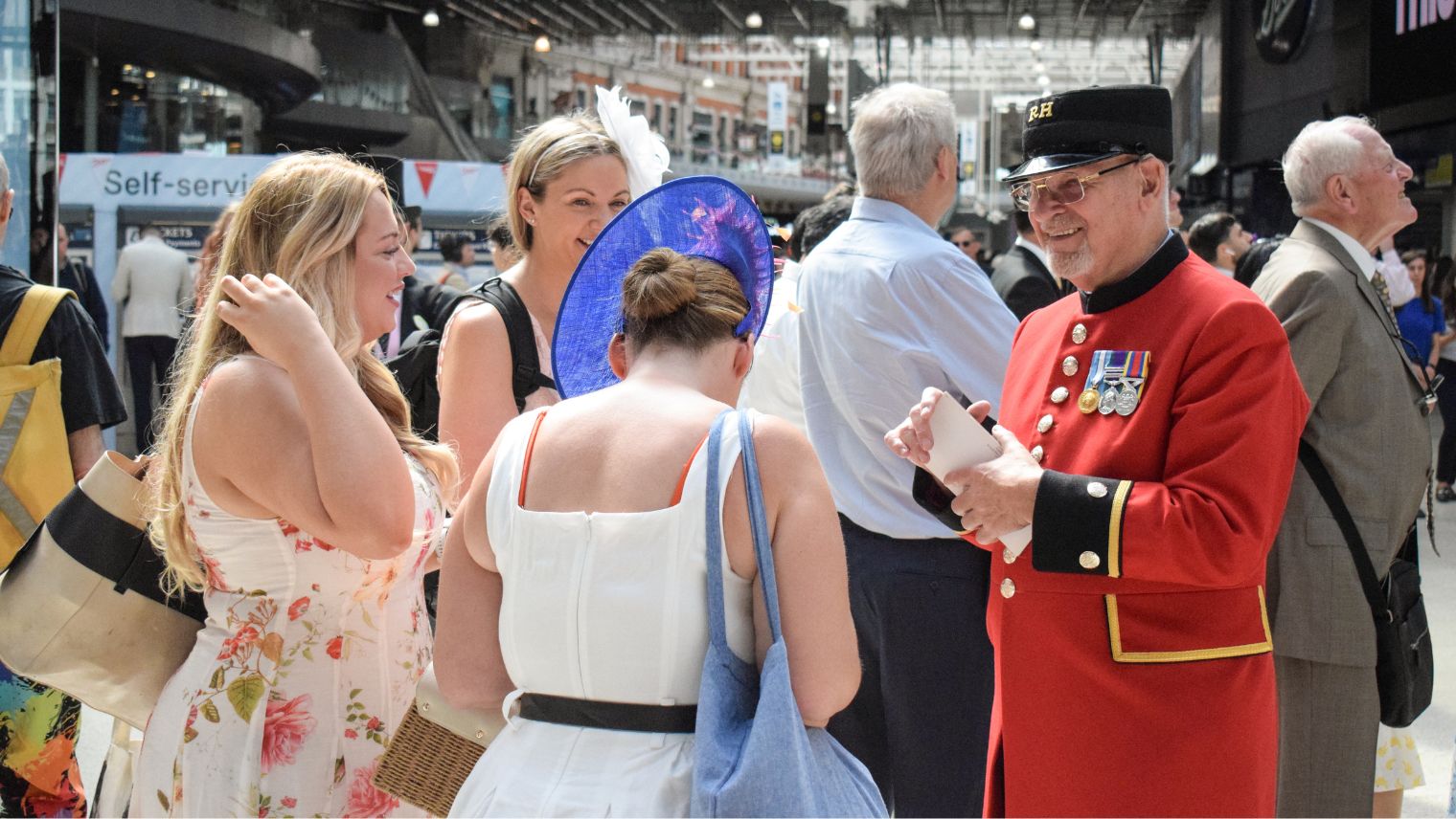 Life Guard Chelsea Pensioner and Ascot racegoers - Rail 200 - London Waterloo - South Western Railway