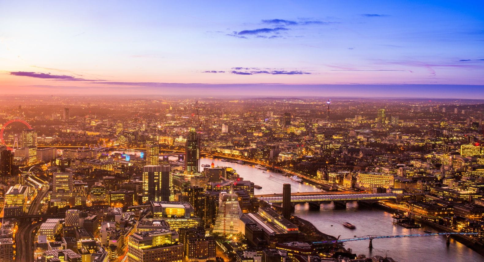 Aerial view of the River Thames in central London