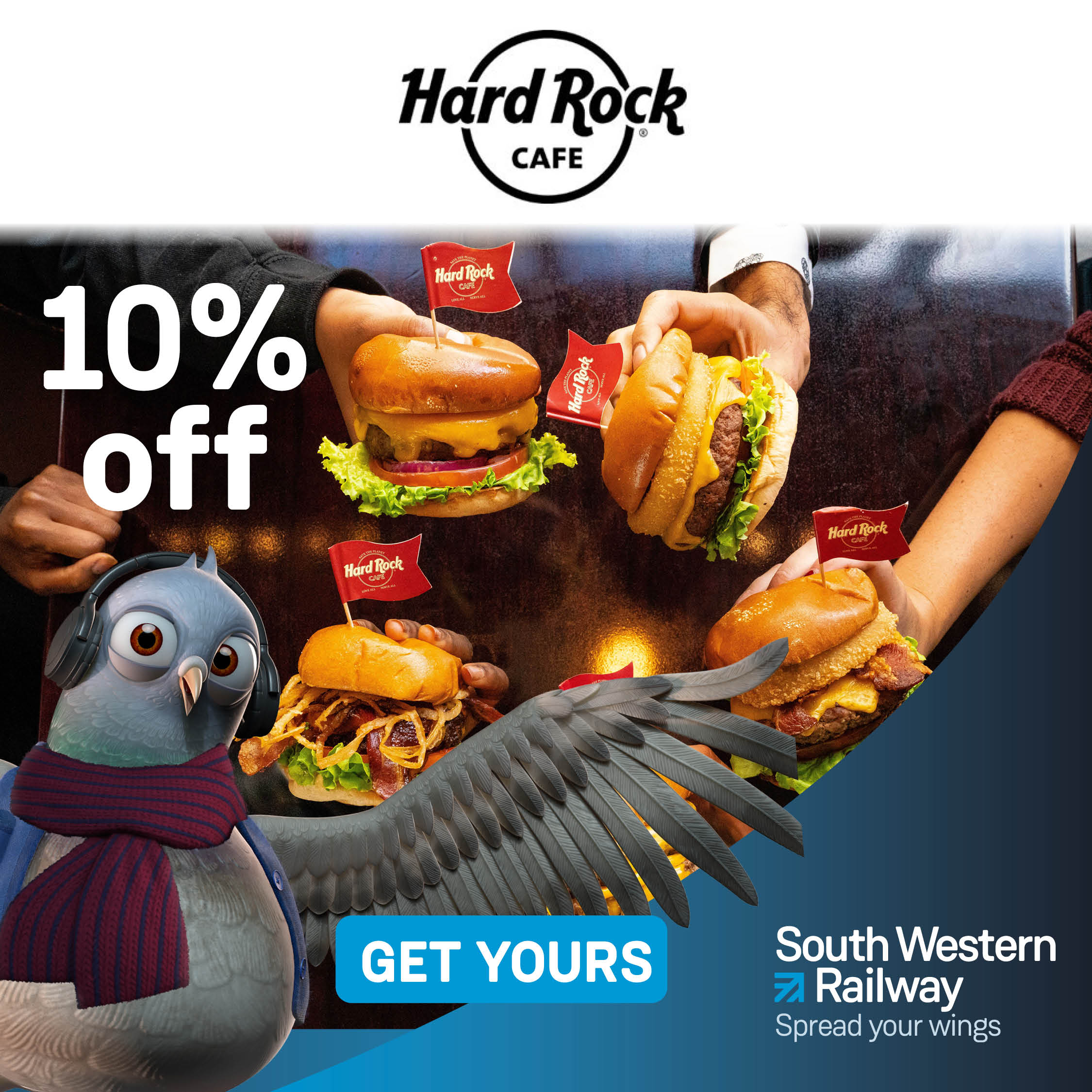 10% off Hard Rock Cafe with SWR Rewards from South Western Railway