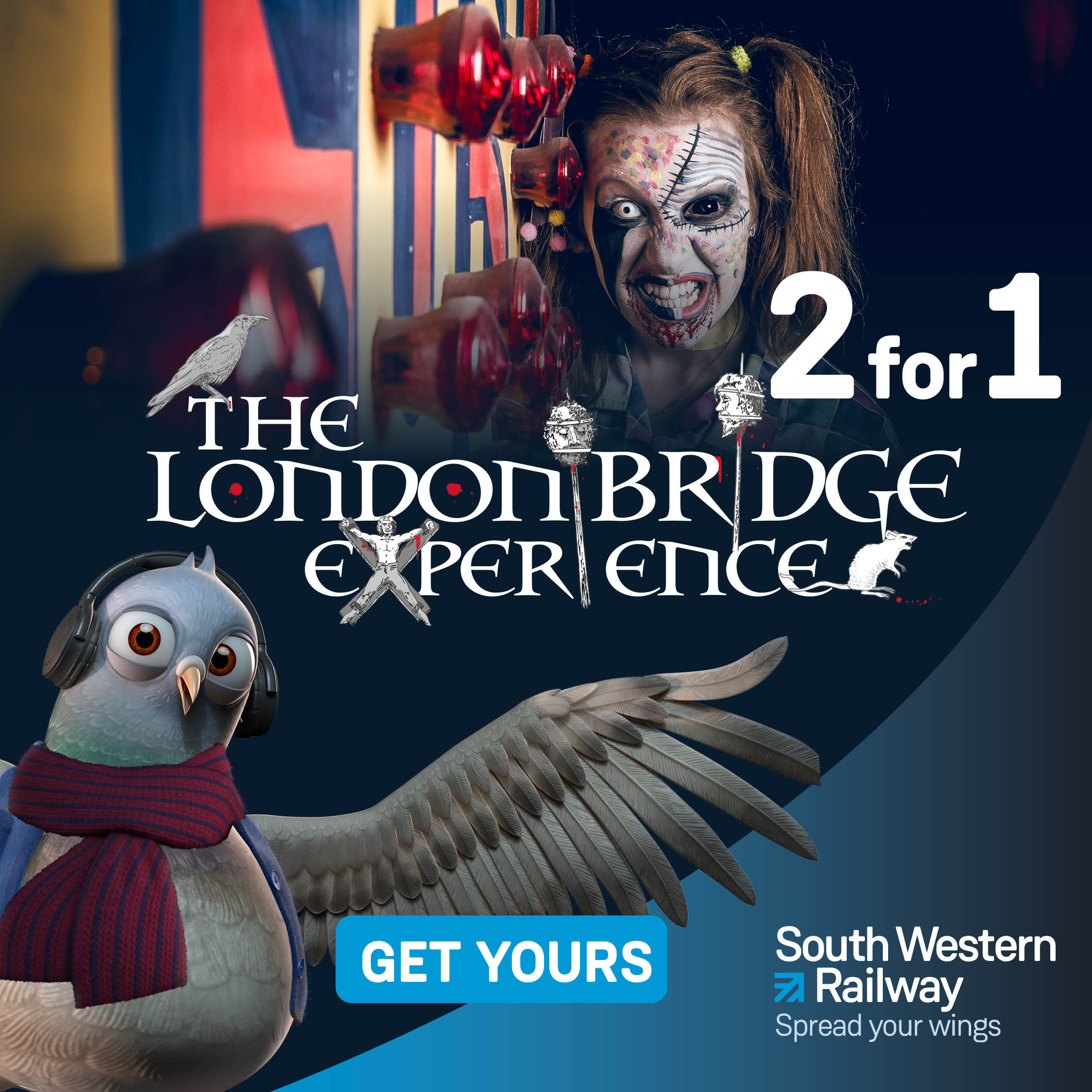 2 for 1 entry to The London Bridge Experience with SWR Rewards from South Western Railway