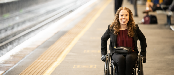 Disable person in a train platform
