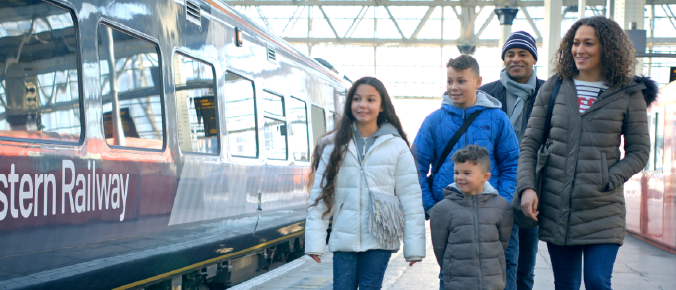 Family taking the train