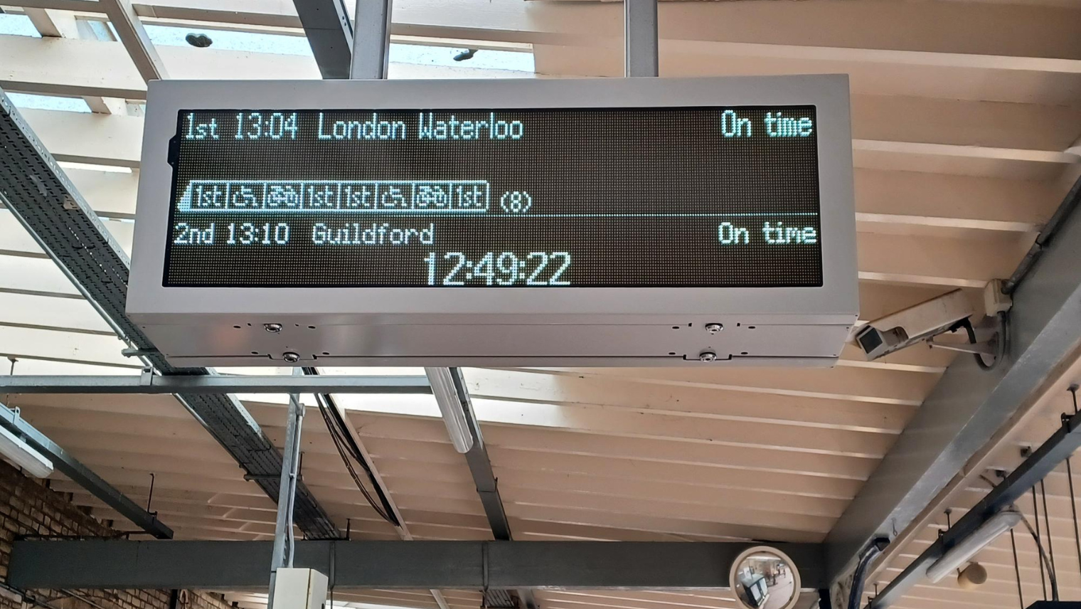 screen with information about train