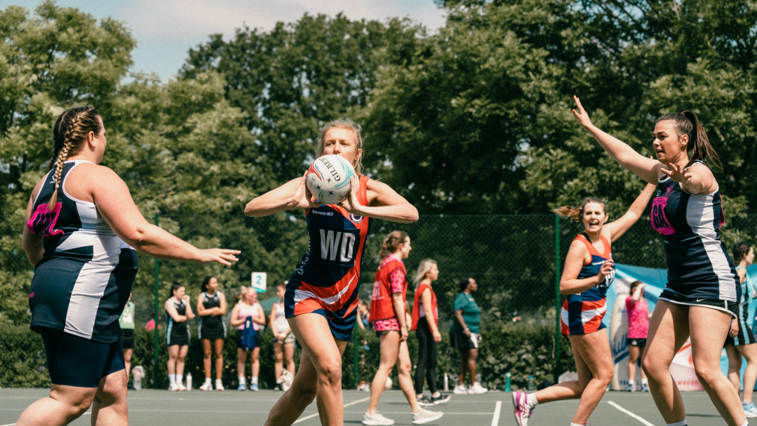 Netball players in a match