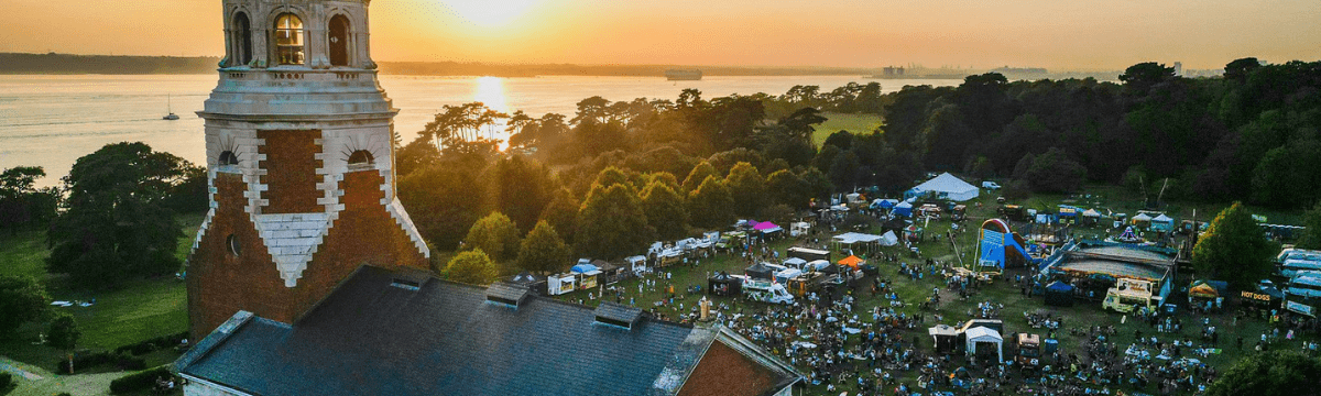 picture of Chapel and a festival from above