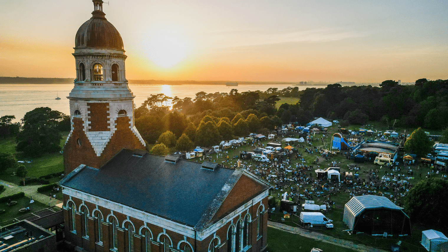 picture of Chapel and a festival from above