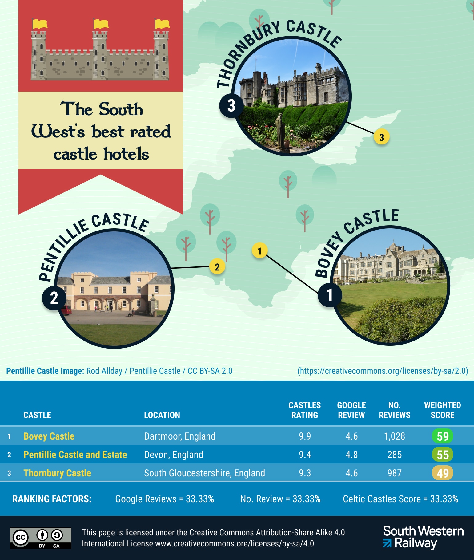 South West's best castle hotels map