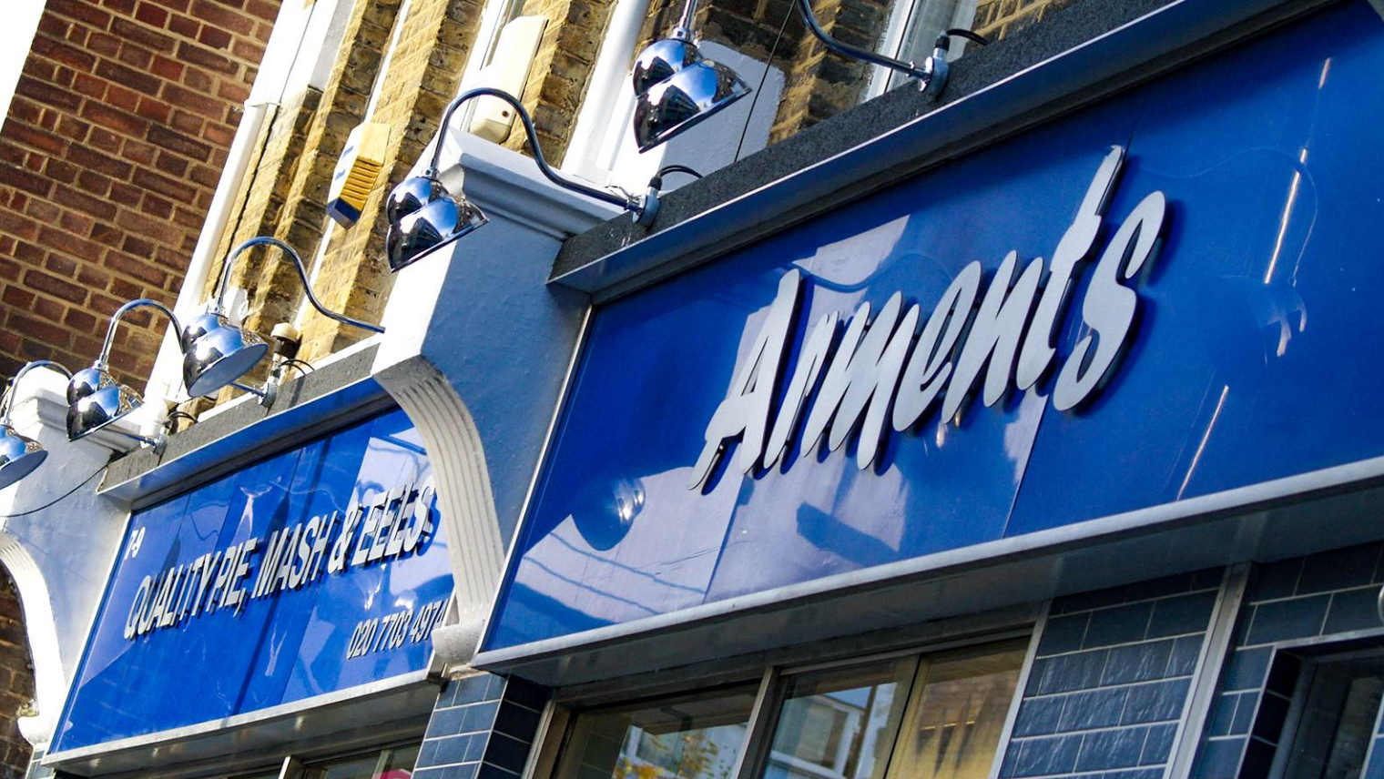 Shopfront of Armets Pie and Eel shop, London