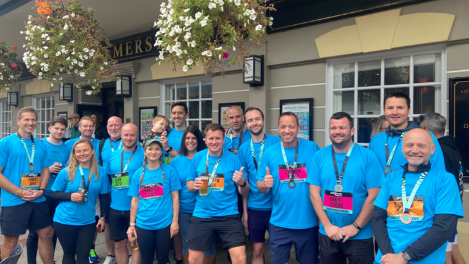 A group of runners at the pub after taking part in the Great South Run
