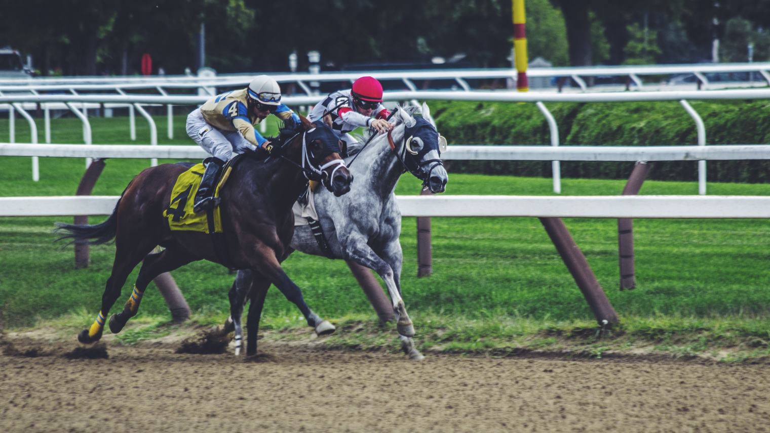 An image of two people horse racing