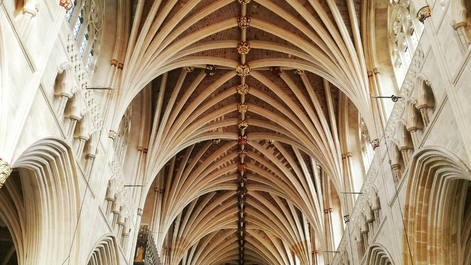 Ceiling view of Exeter Cathedral