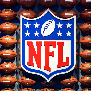 NFL banner with footballs in the background