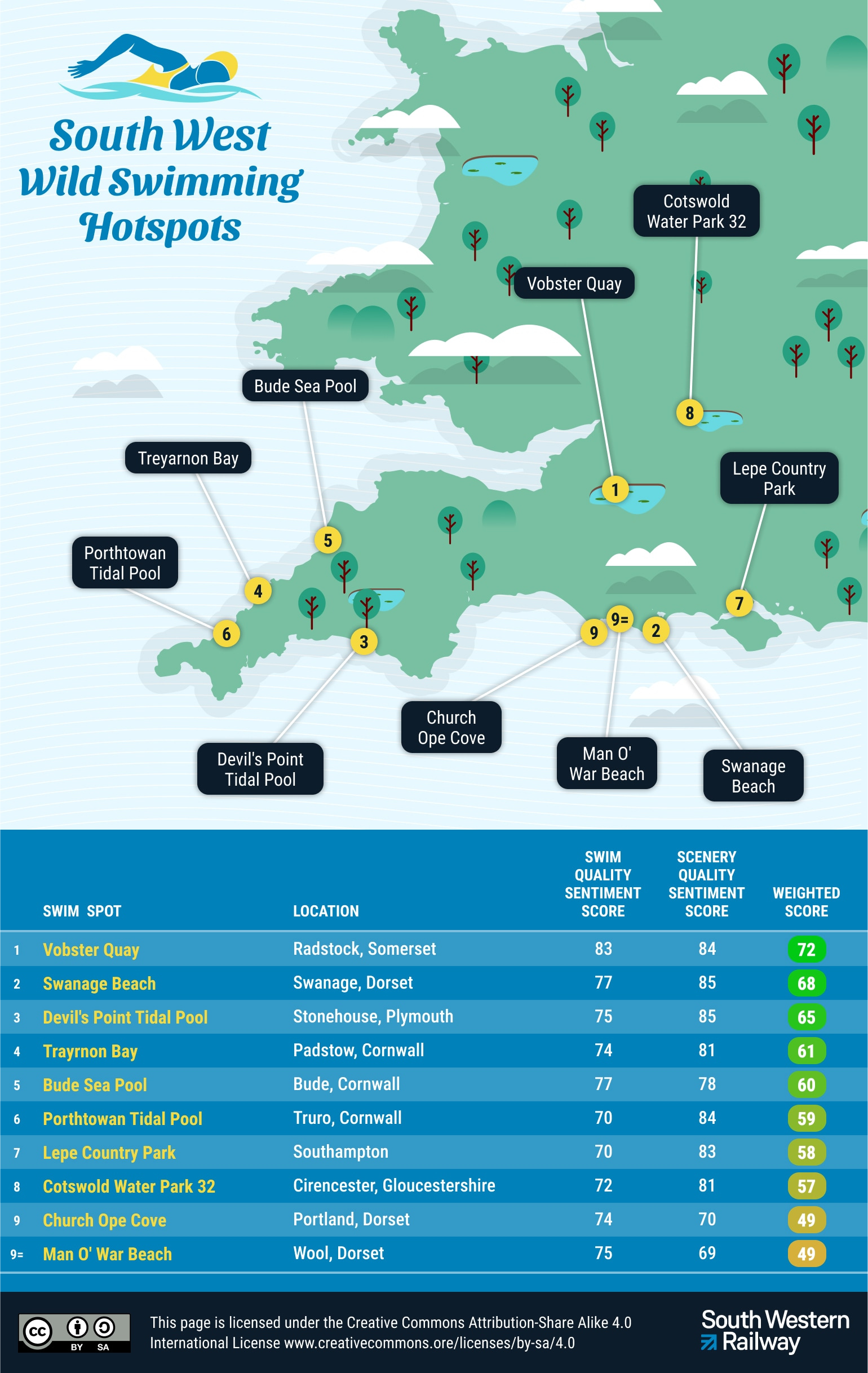 South West wild swimming spots map