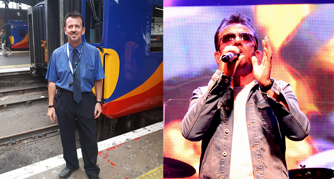Steve Mitchell at work (left) and as George Michael (right)