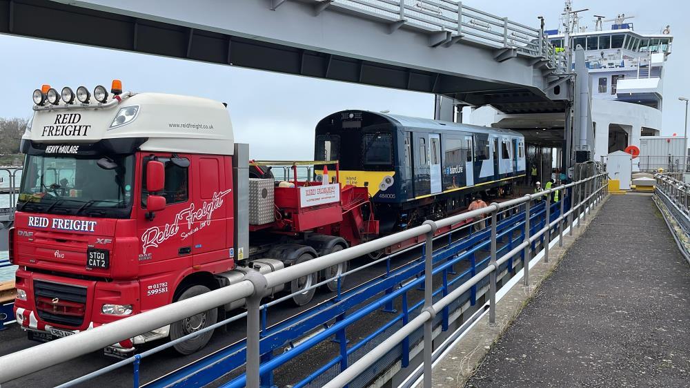 Class 484 train on lorry on Isle of Wight Ferry
