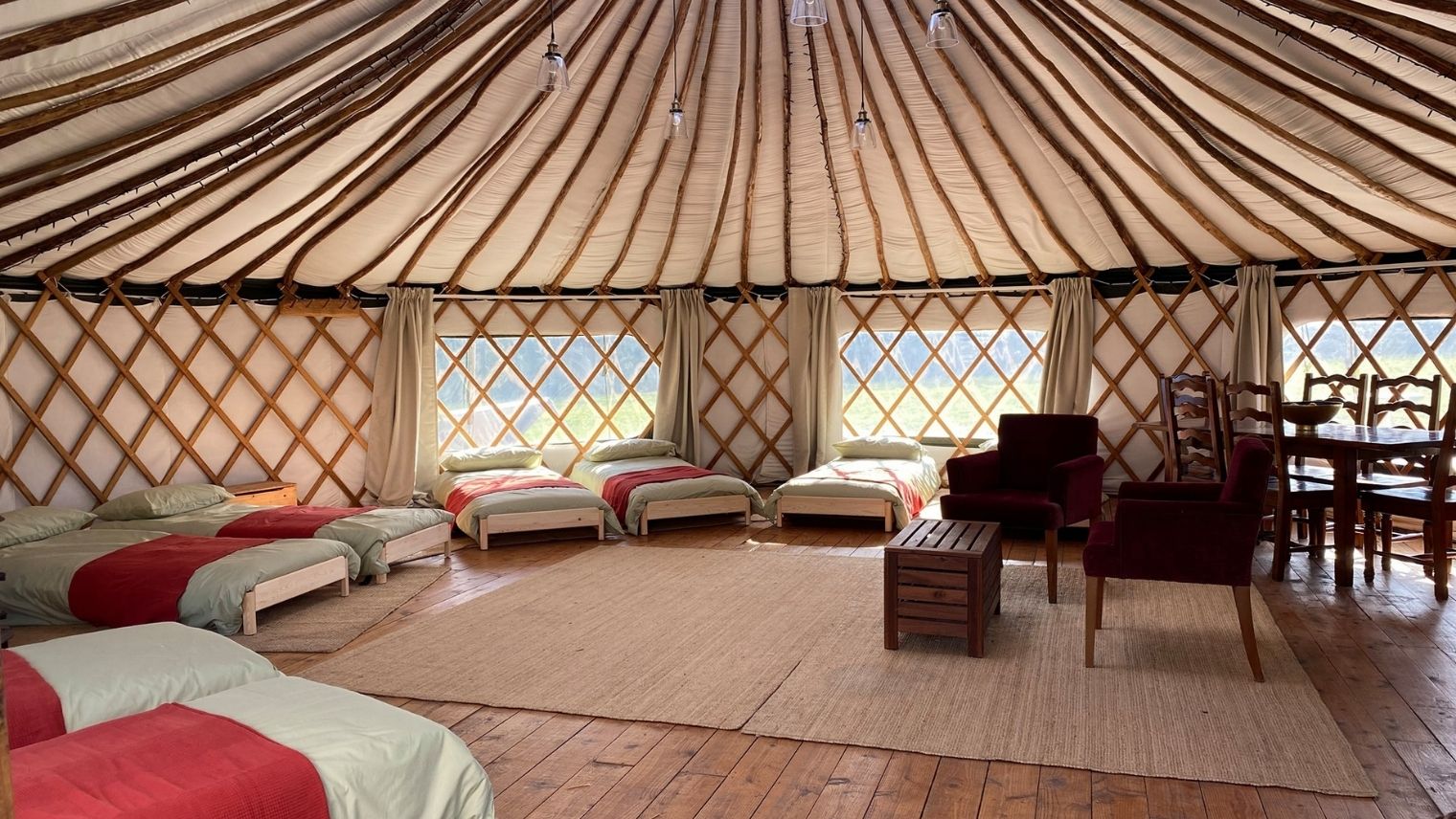 Interior of a yurt at Night Pastures campsite