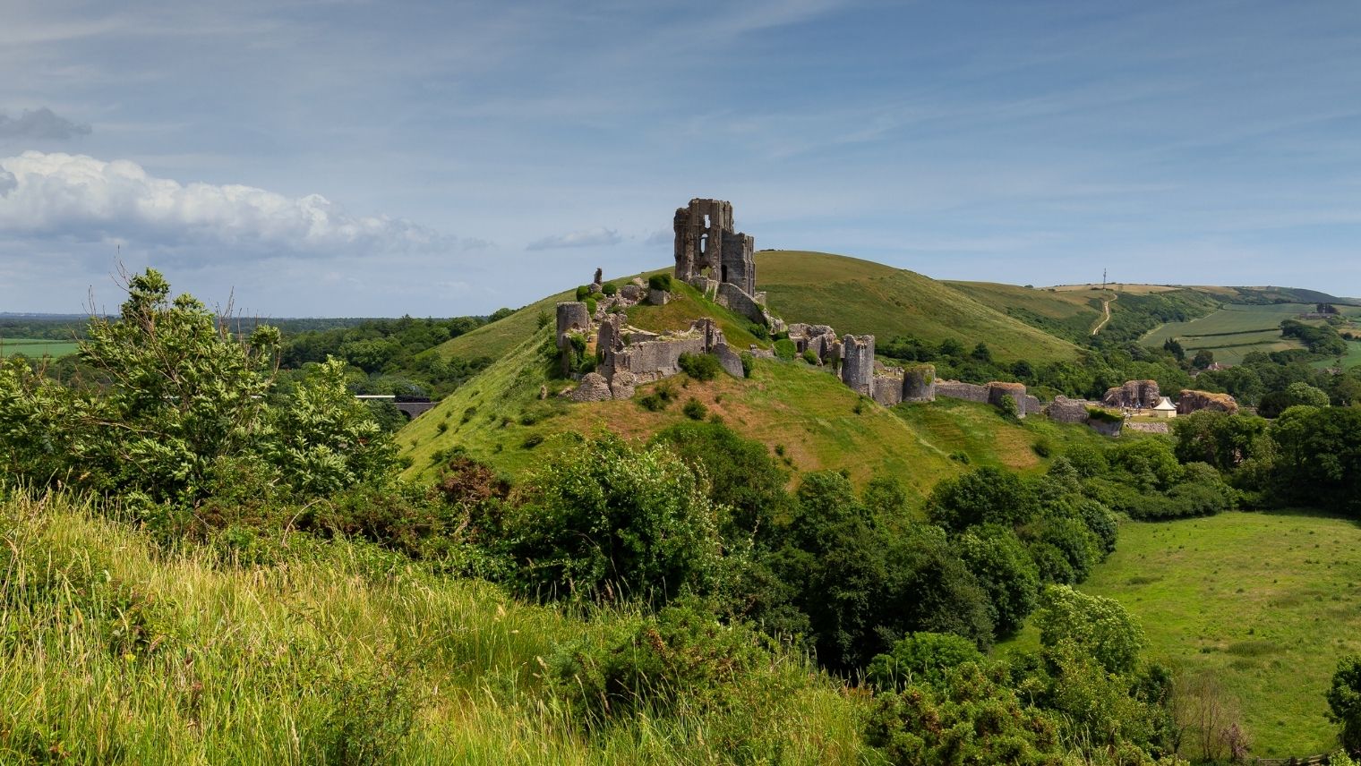 Corfe Castle on a summer day