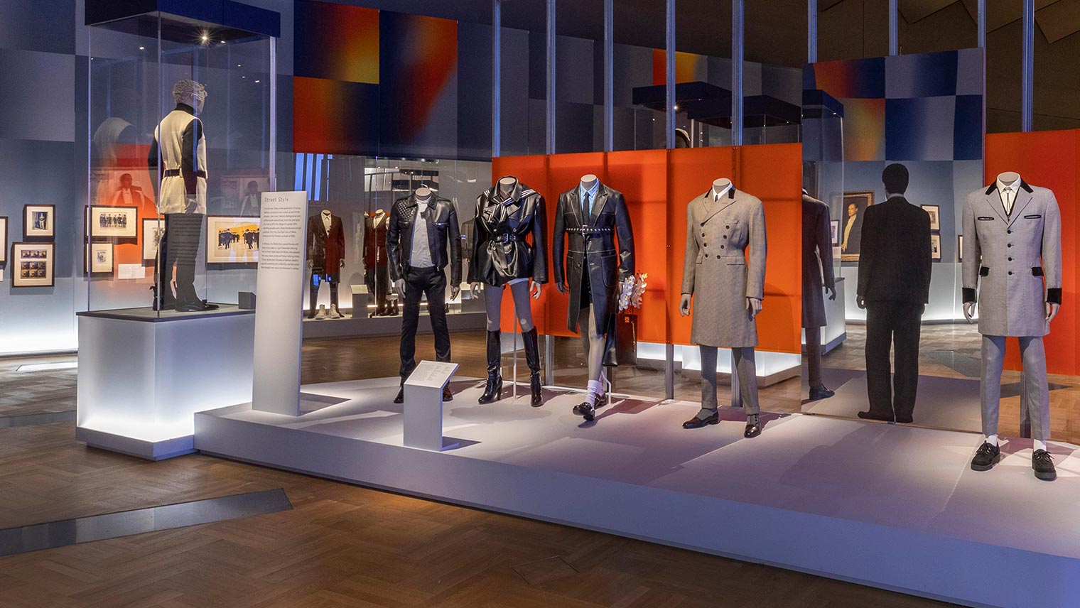 Installation view of Fashioning Masculinities at V&A