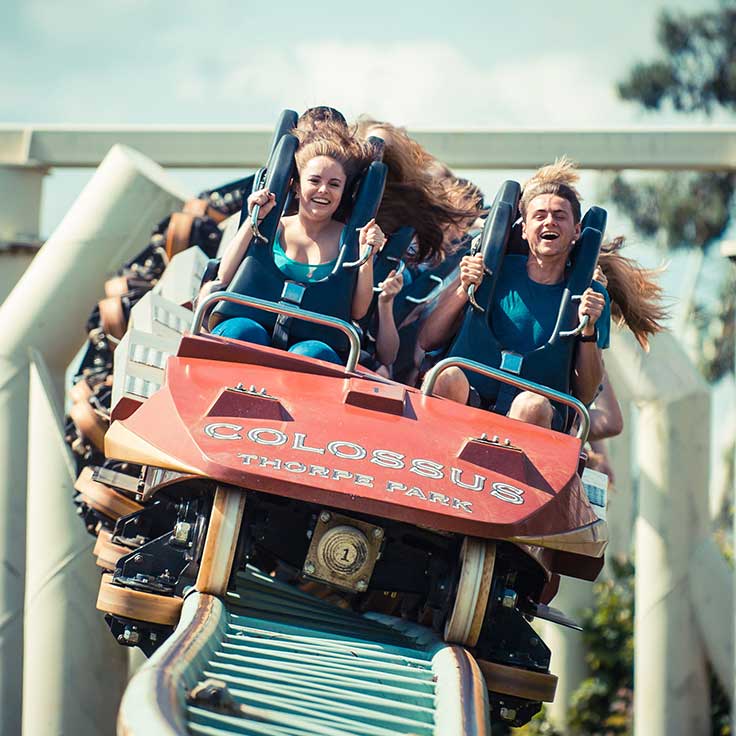 Thrill seekers on Thorpe Park's Colossus ride